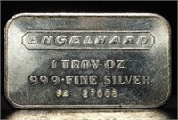 Vintage 1 Troy Oz Engelhard .999 Silver Bar
