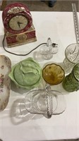 Various glassware and not tested clock