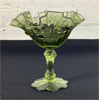 Fenton Green Rose Colonial Ruffled Edge Compote