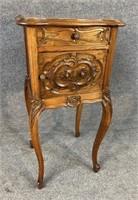 FRENCH CARVED WALNUT MARBLE TOP SMOKING STAND