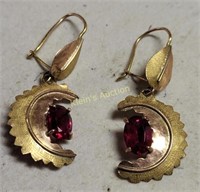 18K & garnet Victorian earrings pierced ears