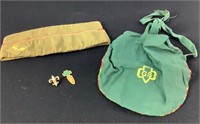 Vintage Boyscout Hat, Girlscout Fanny pack & pins