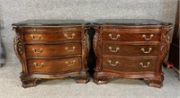 PR OF MAHOGANY MARBLE TOP BED SIDE CHESTS