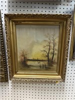 GOLD GUILD SHADOWBOX FRAME OIL ON CANVAS, LAKE