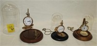 3pc Pocket Watches in glass domes;