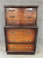LARGE MAHOGANY CARVED CHEST ON CHEST