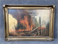 1924 FOREST FIRE OIL ON CANVAS BY M.McLUSKEY IN