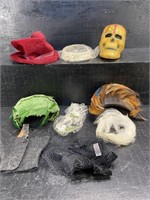 VINTAGE LOT OF HATS AND SKELETON WAX CANDLE