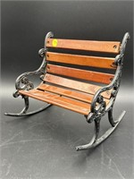 ROUGHT IRON AND WOOD DOLL SIZE ROCKING BENCH