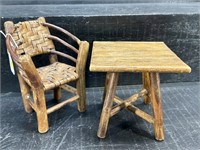 DOLL SIZE WOVEN CHAIR AND TABLE