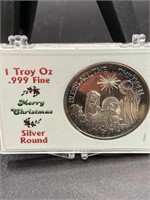ONE TROY OUNCE SILVER ROUND MERRY CHRISTMAS