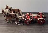 16" Wood Folk Art Horses & Wagon