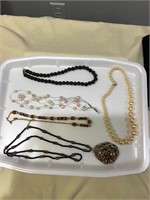 Pretty tray lot of costume necklaces and beads