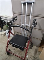 Drive 4-Wheel Walker w/Seat & Brakes & Crutches