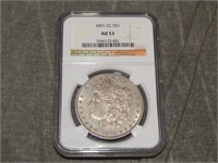 1891 CC Morgan SILVER Dollar NGC AU 53