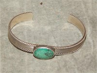 Signed Native American Silver & Turquoise Bracelet