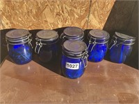 Set of 6 Blue Jars w/Lock Lids