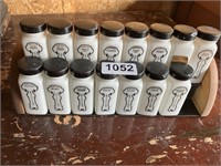 Spice Rack w/White Labeled Jars (1 missing)