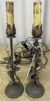 PAIR 14" VINTAGE BRASS CANDLESTIC GRAPEVINE LAMPS