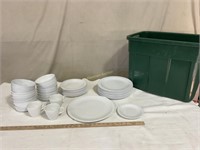 White Dishes with Tote: Plates, Bowls, Mugs
