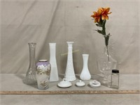 Vases Clear Glass & Milk Glass, Bavaria Rose
