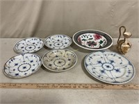 Blue & White Floral Decorative Plate & Bowls,