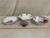 Crackle Glass Purple Bowl & Decorative Floral