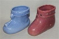 (2) Vtg Pottery Baby Bootie Planters 4" Long