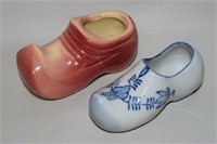(2) Vtg Dutch Shoe Planters w/ Porcelain Japan