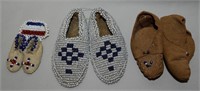 (3) Vtg Native American Beaded Leather Shoes
