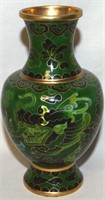 Chinese Cloisonne Green Dragon on Brass Vase