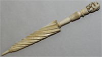 Antique Chinese Carved Ivory Rabbit Parasol Needle