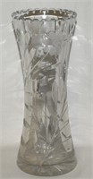 Antique Brilliant Cut Crystal Etched Vase 8"
