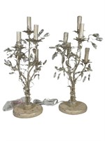 Metal Leaf & Prism Candelabra Table Lamps