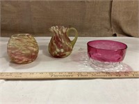 Art glass pieces & Rubena reverse finger bowl
