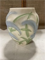 Phoenix white blue green fern grass art glass vase