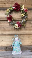 15in spring Wreath and doll