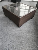 Outdoor Rattan Brown Glass Top  Coffee Table