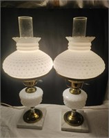 2 Hobnail Lamps On Marble Base
