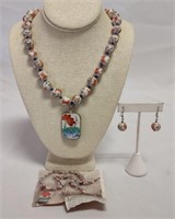 Oriental Style Porcelain Bead Necklace/Earrings