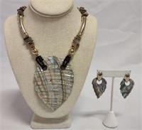 Abalone Shell Leaf Earrings & Necklace