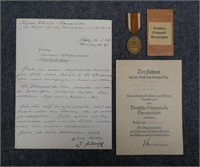 WWII German West Wall Medal,Document & Letter