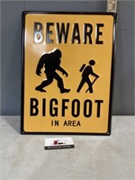 Metal beware Bigfoot in area sign