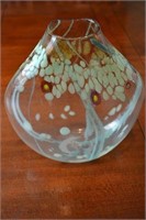 Timothy Hall Signed 3.94 Art Glass Flat Oval Vase