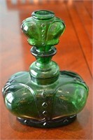 Italy Green Glass Crown Shape Decanter Victrylite