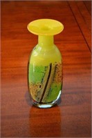 Handblown Art Glass Yellow Vase Multi Color Design