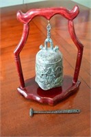 Asian Metal Hanging Table Bell with Rosewood Stand