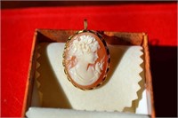 14K Carved Shell Cameo Brooch Pendant by APA