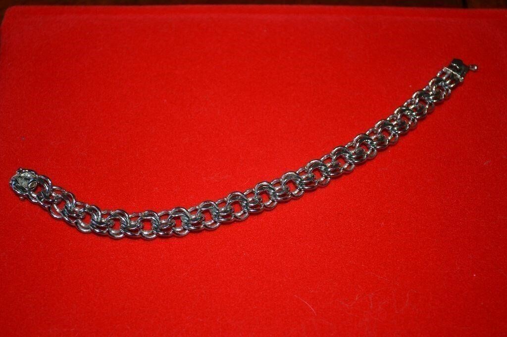 Sterling Silver Double Link Charm Bracelet 7" 1970