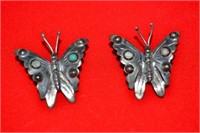 VTG Pair Sterling Silver Turquoise Butterfly Pins